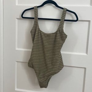 Billabong green and white ribbed one piece swimsuit